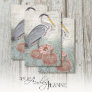 Grey Heron Water Lily Pond Vintage Decoupage Art Tissue Paper