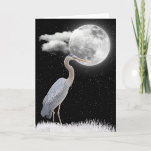 Grey Heron With Full Moon Birthday Card