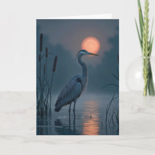 Grey Heron With Pink Moon Thinking of You Card