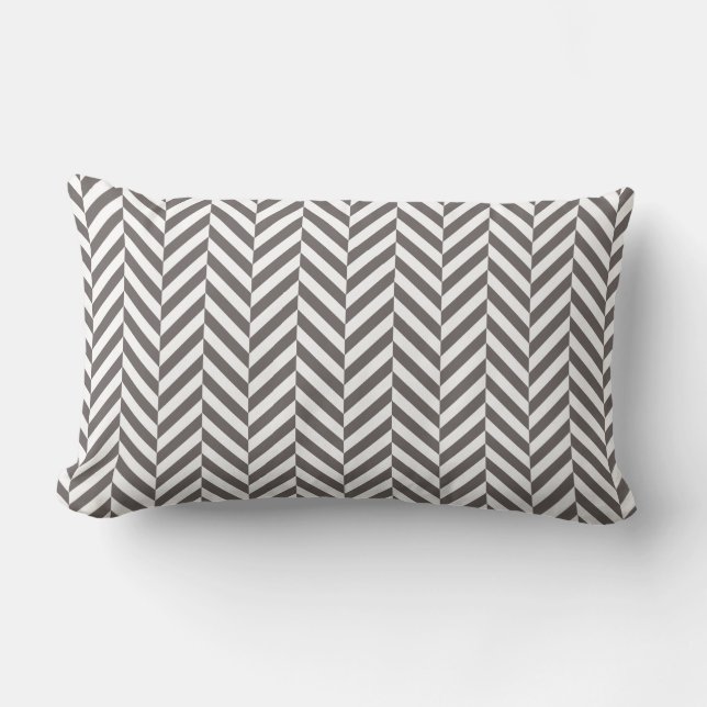 Grey Herringbone Pattern Lumbar Pillow (Front)