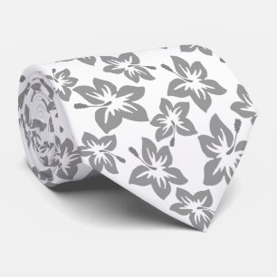 Grey Hibiscus Hawaiian pattern  Neck Tie