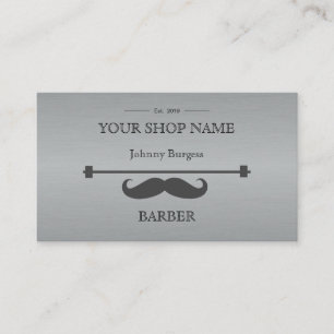 Grey Hipster Professional Barber Steel Modern Business Card