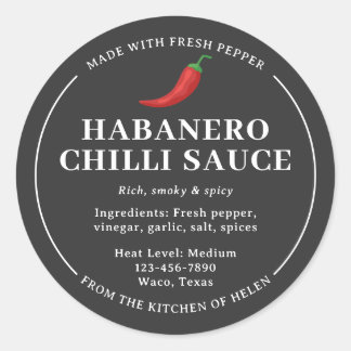 Grey Homemade Habanero Chili Sauce Jar Label