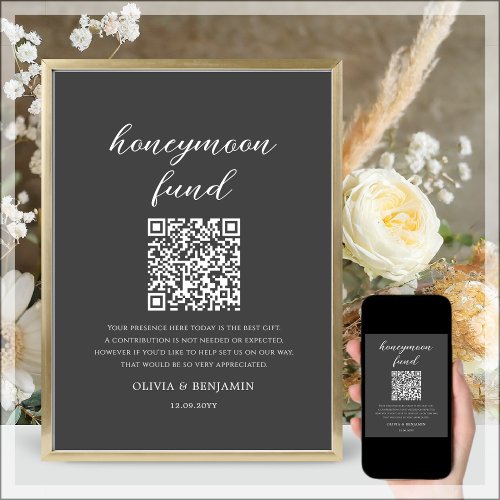 Grey  Honeymoon Fund QR Code Wedding Sign
