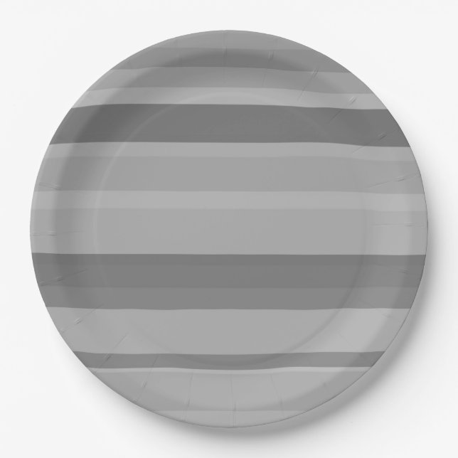 Grey horizontal stripes paper plates (Front)