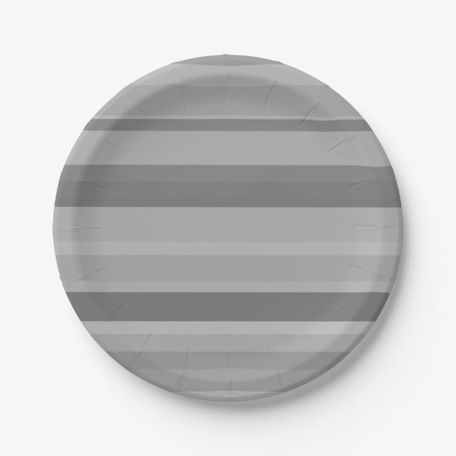 Grey horizontal stripes paper plates (Front)