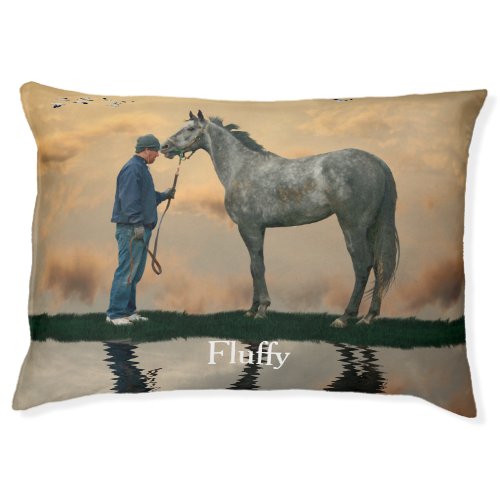 Grey Horse And Groom OTTB Dog Bed