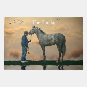Grey Horse And Groom OTTB Door Mat