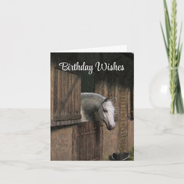 Grey Horse at Stable Door Greeting Card (Front)