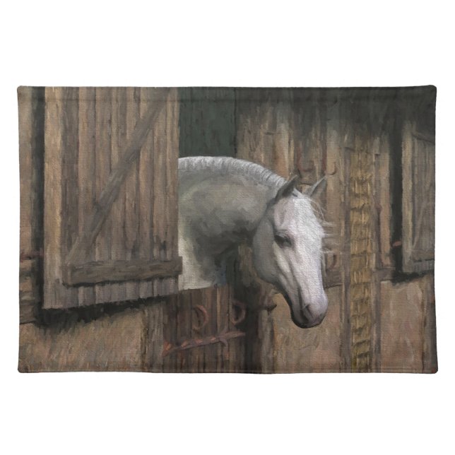 Grey Horse at the Stable Door Cloth Placemat (Front)