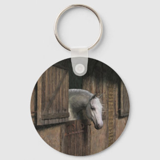 Grey Horse at the Stable Door Keychain