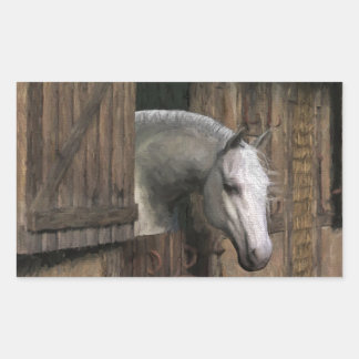 Grey Horse at the Stable Door Rectangular Sticker