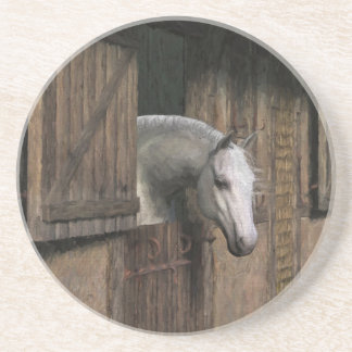 Grey Horse at the Stable Door Sandstone Coaster