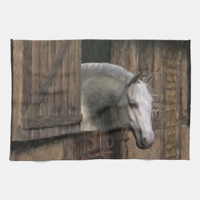 Grey Horse at the Stable Door Towel (Horizontal)