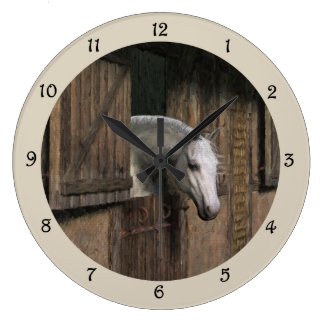 Grey Horse At The Stable Door Wall Clock