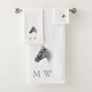 Grey Horse Design Monogrammed Bath Towel Set