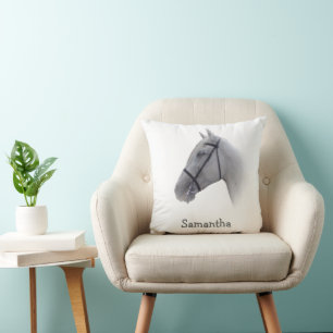 Grey Horse Design Personalised Throw Pillow