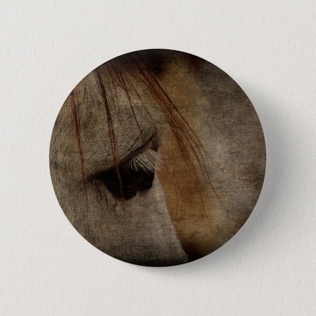 Grey Horse Face Grunge Button (Front)