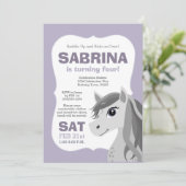 Grey Horse Horseback Riding Birthday Party Purple Invitation (Standing Front)