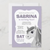 Grey Horse Horseback Riding Birthday Party Purple Invitation (Front)