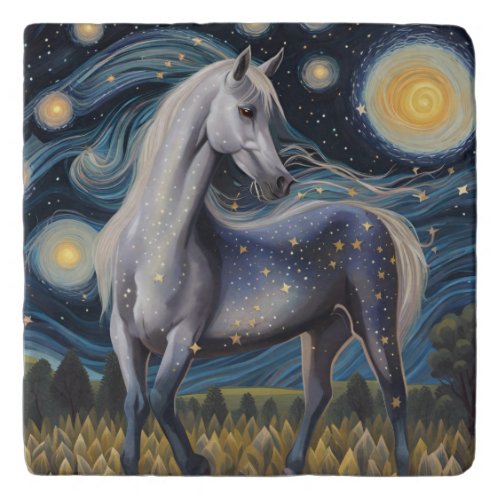 Grey Horse in a Starry Night Trivet