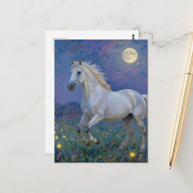 Grey horse in the full moon  postcard (Front/Back In Situ)