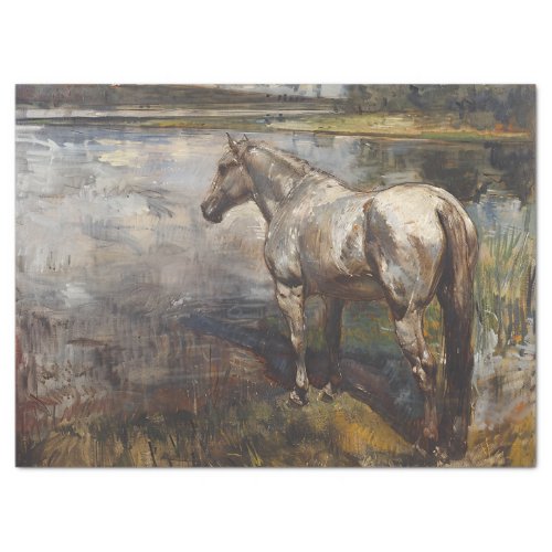 Grey Horse Overlooking River Painting Decoupage Tissue Paper