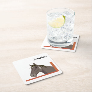 Grey Horse Portrait Square Paper Coaster