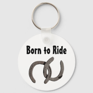Grey Horse Shoes Born To Ride Keychain
