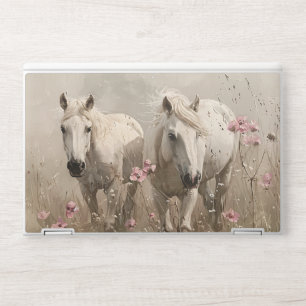 Grey Horses Pink Flowers Oil Painting HP Laptop Skin