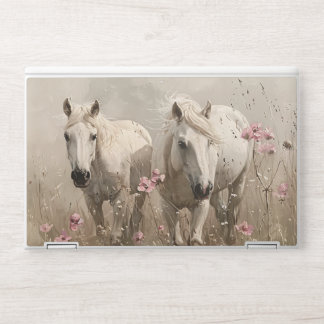 Grey Horses Pink Flowers Oil Painting HP Laptop Skin