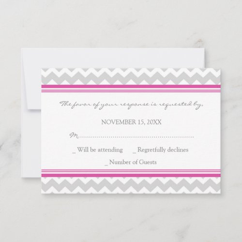 Grey Hot Pink Chevron RSVP Wedding Card
