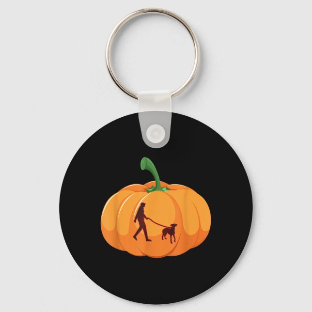Grey Hound Walking Halloween Dog Pumpkin Keychain (Front)