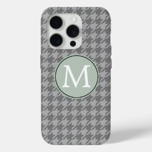Grey Houndstooth Monogram iPhone 15 Pro Case