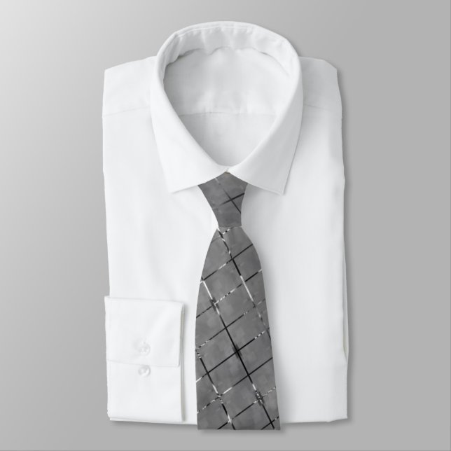 Grey image divided into rectangles, bright wire neck tie (Tied)