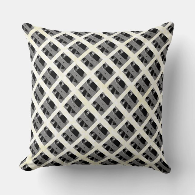 Grey image of triangles interlacing and repeated throw pillow (Front)