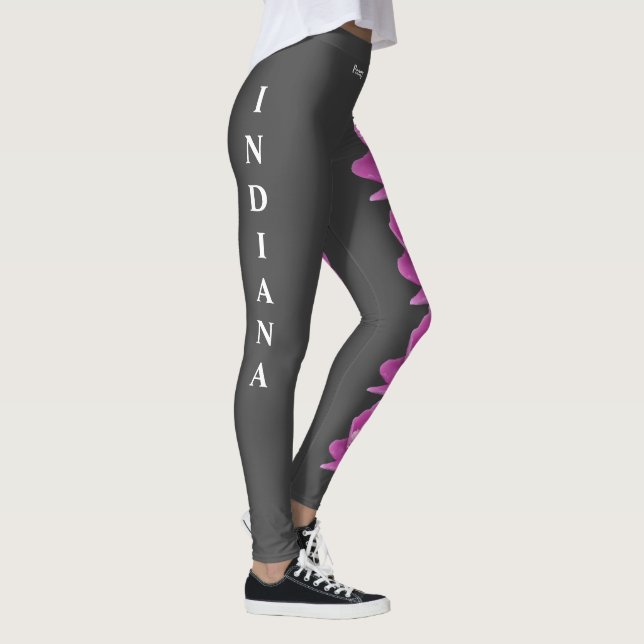 Grey Indiana State Flower Peony Leggings (Right)