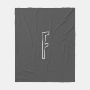 Grey Initial Letter Monogrammed Plain Fleece Blanket
