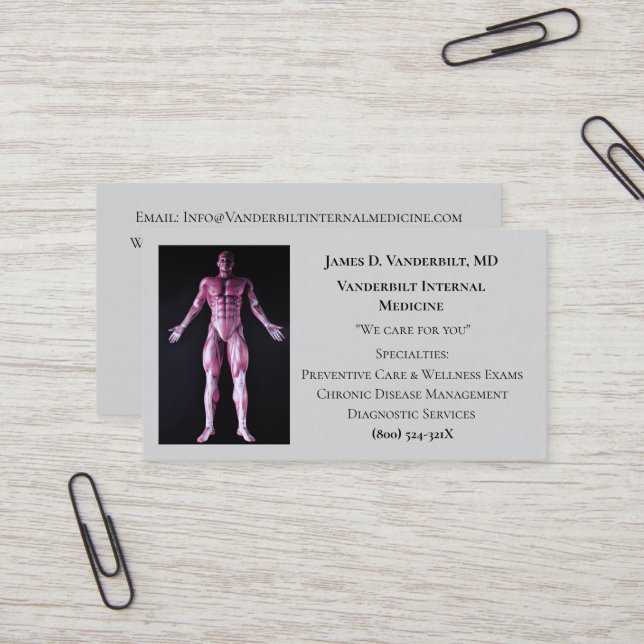 Grey Internist DR Human Body Internal Medicine  Business Card (Front/Back In Situ)