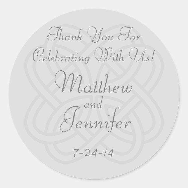 Grey Irish Celtic Knot Custom Wedding Favor Labels (Front)
