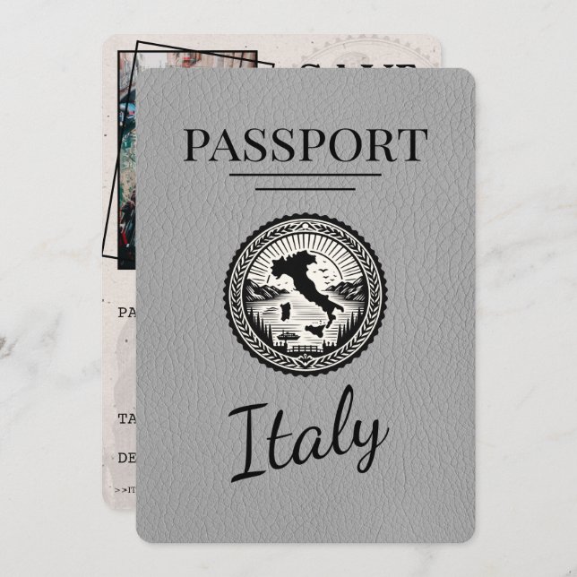 Grey Italy Passport Save The Date (Front/Back)
