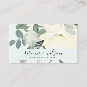 GREY IVORY WHITE AQUA FLORAL WEDDING THANK YOU BUSINESS CARD