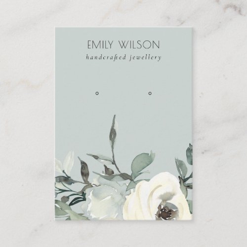 GREY IVORY WHITE FLORAL BUNCH EARRING DISPLAY BUSINESS CARD
