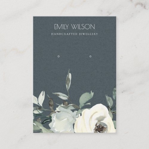 GREY IVORY WHITE FLORAL BUNCH EARRING DISPLAY BUSINESS CARD