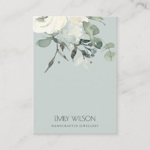 Grey Ivory White Floral Bunch Earring Display Business Card