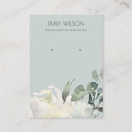 GREY IVORY WHITE FLORAL BUNCH EARRING DISPLAY BUSINESS CARD