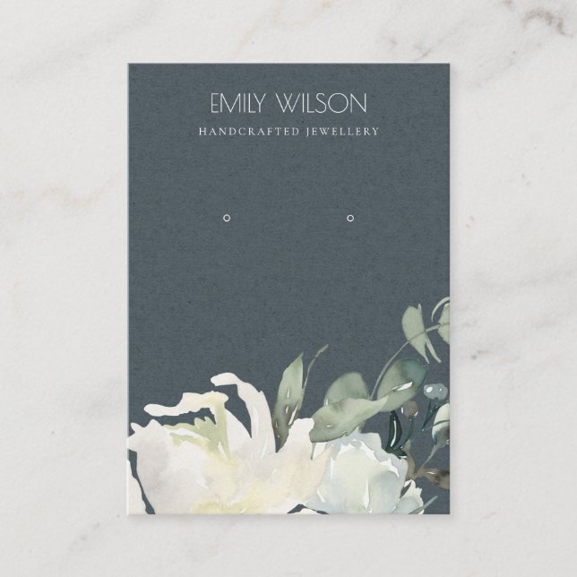 GREY IVORY WHITE FLORAL BUNCH EARRING DISPLAY BUSINESS CARD (Front)