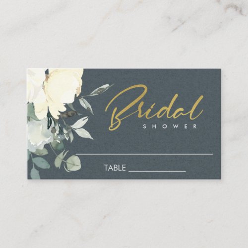GREY IVORY WHITE FLORAL WATERCOLOR BRIDAL SHOWER PLACE CARD