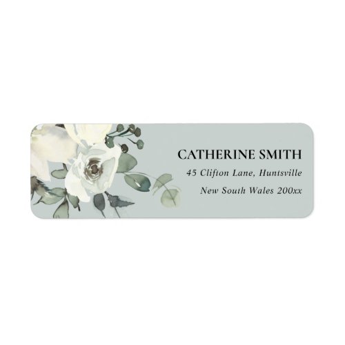 GREY IVORY WHITE FLORAL WATERCOLOR BUNCH ADDRESS LABEL