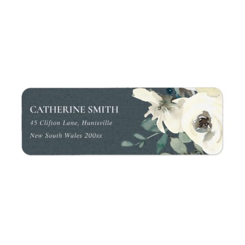 GREY IVORY WHITE FLORAL WATERCOLOR BUNCH ADDRESS LABEL
